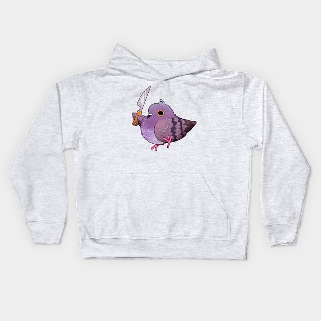 Angy Pigeon with a Knife Kids Hoodie by heyouwitheface